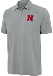 Antigua Nebraska Cornhuskers Mens Grey Western Short Sleeve Polo