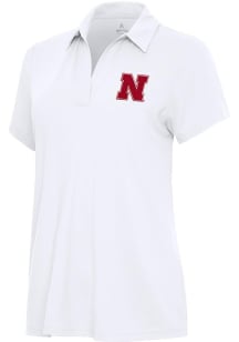 Antigua Nebraska Cornhuskers Womens White Era Short Sleeve Polo Shirt
