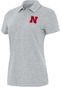 Antigua Nebraska Cornhuskers Womens Grey Matter Short Sleeve Polo Shirt