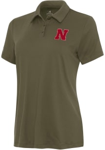 Antigua Nebraska Cornhuskers Womens Olive Reprocess Recycled Short Sleeve Polo Shirt