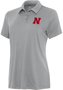 Antigua Nebraska Cornhuskers Womens Grey Reprocess Recycled Short Sleeve Polo Shirt