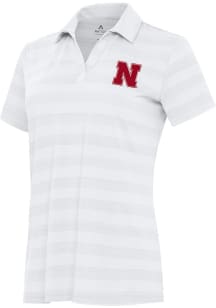 Antigua Nebraska Cornhuskers Womens White Tunnel Short Sleeve Polo Shirt