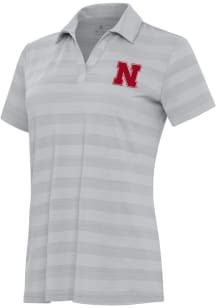 Antigua Nebraska Cornhuskers Womens Grey Tunnel Short Sleeve Polo Shirt