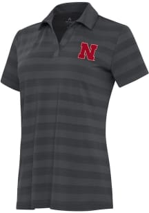 Antigua Nebraska Cornhuskers Womens Grey Tunnel Short Sleeve Polo Shirt