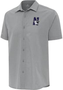 Antigua Northwestern Wildcats Mens Grey Activate Short Sleeve Dress Shirt