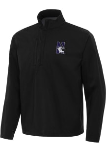 Antigua Northwestern Wildcats Mens Black Brisk Long Sleeve Qtr Zip Pullover