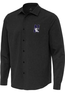 Antigua Northwestern Wildcats Mens Black Exposure Long Sleeve Dress Shirt
