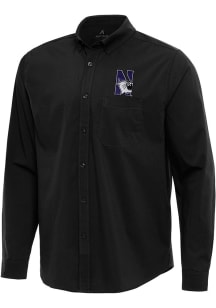 Antigua Northwestern Wildcats Mens Black Flight Long Sleeve Dress Shirt