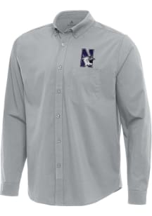 Antigua Northwestern Wildcats Mens Grey Flight Long Sleeve Dress Shirt