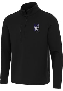 Antigua Northwestern Wildcats Mens Black Insider Long Sleeve Qtr Zip Pullover