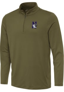 Antigua Northwestern Wildcats Mens Olive Reprocess Recycled Long Sleeve Qtr Zip Pullover