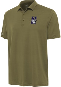 Antigua Northwestern Wildcats Mens Olive Reprocess Recycled Short Sleeve Polo