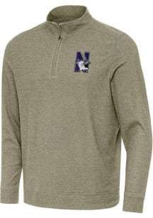 Antigua Northwestern Wildcats Mens Olive Subtle Long Sleeve Qtr Zip Pullover