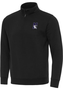 Antigua Northwestern Wildcats Mens Black Victory Long Sleeve Qtr Zip Pullover