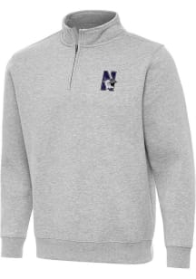 Antigua Northwestern Wildcats Mens Grey Victory Long Sleeve Qtr Zip Pullover