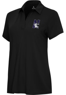 Antigua Northwestern Wildcats Womens Black Era Short Sleeve Polo Shirt