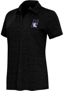 Antigua Northwestern Wildcats Womens Black Layout Short Sleeve Polo Shirt
