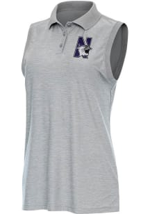 Antigua Northwestern Wildcats Womens Grey Recap Polo Shirt