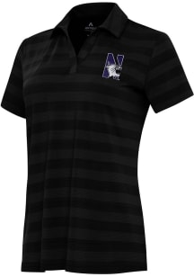 Antigua Northwestern Wildcats Womens Black Tunnel Short Sleeve Polo Shirt