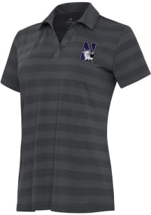 Antigua Northwestern Wildcats Womens Grey Tunnel Short Sleeve Polo Shirt