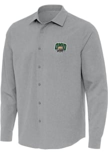 Antigua Ohio Bobcats Mens Grey Exposure Long Sleeve Dress Shirt