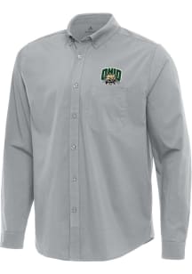Antigua Ohio Bobcats Mens Grey Flight Long Sleeve Dress Shirt