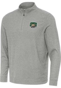 Antigua Ohio Bobcats Mens Grey Subtle Long Sleeve Qtr Zip Pullover