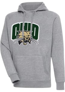Antigua Ohio Bobcats Mens Grey Full Front Victory Long Sleeve Hoodie