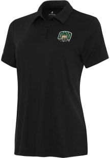 Antigua Ohio Bobcats Womens Black Reprocess Recycled Short Sleeve Polo Shirt