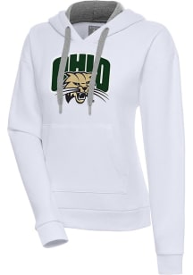 Antigua Ohio Bobcats Womens White Full Front Victory Hooded Sweatshirt