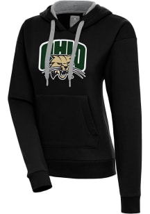 Antigua Ohio Bobcats Womens Black Full Front Victory Hooded Sweatshirt