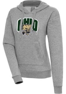 Antigua Ohio Bobcats Womens Grey Full Front Victory Hooded Sweatshirt