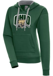 Antigua Ohio Bobcats Womens Green Full Front Victory Hooded Sweatshirt