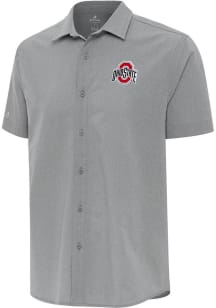 Antigua Ohio State Buckeyes Mens Grey Activate Short Sleeve Dress Shirt