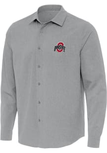Antigua Ohio State Buckeyes Mens Grey Exposure Long Sleeve Dress Shirt