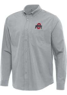 Antigua Ohio State Buckeyes Mens Grey Flight Long Sleeve Dress Shirt