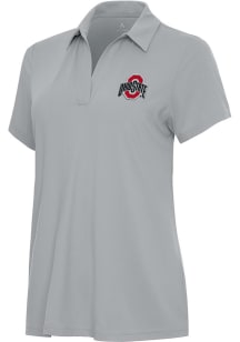 Antigua Ohio State Buckeyes Womens Grey Era Short Sleeve Polo Shirt