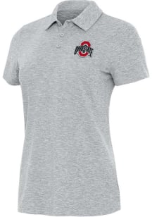 Antigua Ohio State Buckeyes Womens Grey Matter Short Sleeve Polo Shirt
