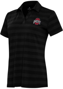 Antigua Ohio State Buckeyes Womens Black Tunnel Short Sleeve Polo Shirt