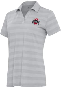 Antigua Ohio State Buckeyes Womens Grey Tunnel Short Sleeve Polo Shirt