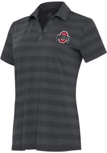 Antigua Ohio State Buckeyes Womens Grey Tunnel Short Sleeve Polo Shirt