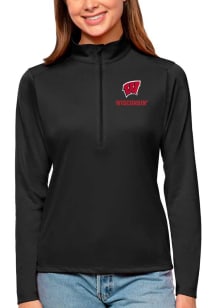 Antigua Wisconsin Badgers Womens Black Tribute Qtr Zip Pullover