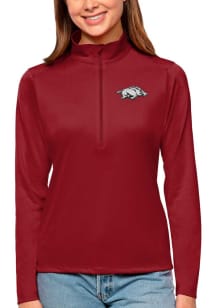 Antigua Arkansas Razorbacks Womens Red Tribute Qtr Zip Pullover