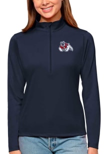 Antigua Fresno State Bulldogs Womens Navy Blue Tribute Qtr Zip Pullover