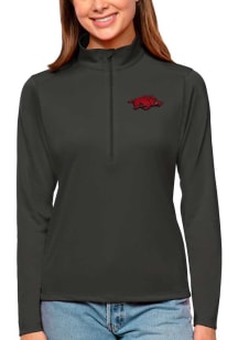 Antigua Arkansas Razorbacks Womens Charcoal Tribute Qtr Zip Pullover