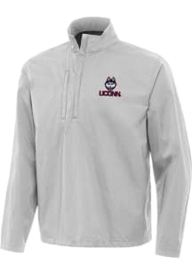 Antigua UConn Huskies Mens Grey Brisk Long Sleeve Qtr Zip Pullover