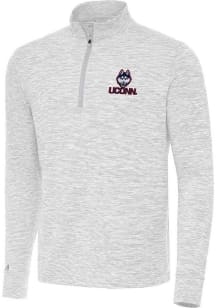 Antigua UConn Huskies Mens Grey Cause Long Sleeve Qtr Zip Pullover