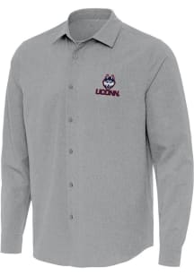 Antigua UConn Huskies Mens Grey Exposure Long Sleeve Dress Shirt
