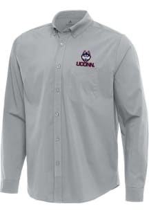 Antigua UConn Huskies Mens Grey Flight Long Sleeve Dress Shirt