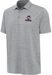 Antigua UConn Huskies Mens Grey Layout Short Sleeve Polo